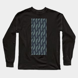 Navy Blue and pale acqua Leafy Twigs Long Sleeve T-Shirt